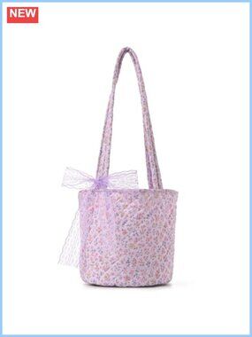 Quilted Floral Small Tote Bag Shoulder Bag with Lace Ribbon